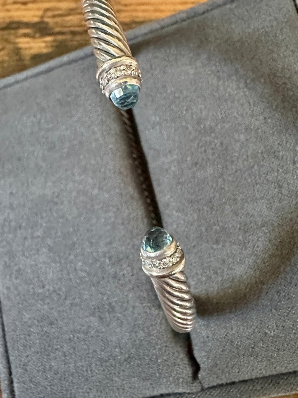 David Yurman Cable Cuff Bracelet w/ Blue Topaz & White Diamonds - 5 mm - Sz Med - Picture 12 of 16